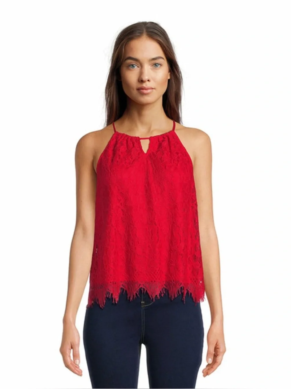 10/$25🦋 No Boundaries Bright Red Lace Sleeveless Keyhole Camisole - Size Large